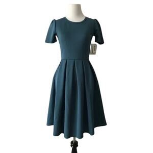 NWT Lularoe Amelia dress XS peacock solid blue fit & flare dark academia witchy